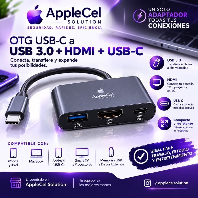OTG USB-C a USB 3.0+HDMI+USB DE CARGA